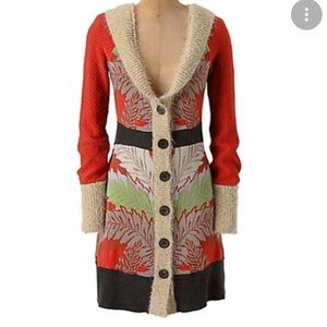 Anthropologie’s Lia Molly New Orleans Winter Holiday Red Fern Sweatercoat  NWT